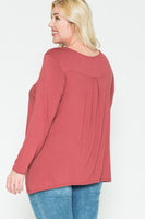 PLUS - V Neck Criss Cross Long Sleeve with Shark Bite Hem