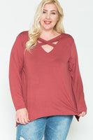 PLUS - V Neck Criss Cross Long Sleeve with Shark Bite Hem