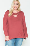 PLUS - V Neck Criss Cross Long Sleeve with Shark Bite Hem