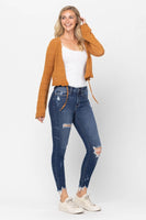 Judy Blue Mid Rise Raw Hem Destroyed Skinny Jean