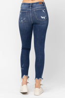 Judy Blue Mid Rise Raw Hem Destroyed Skinny Jean