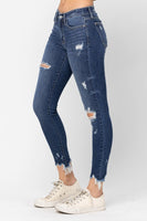 Judy Blue Mid Rise Raw Hem Destroyed Skinny Jean