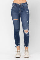 Judy Blue Mid Rise Raw Hem Destroyed Skinny Jean