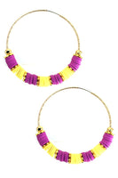 Purple Yellow Rubber Heshi 60mm Gold Hoop Earrings