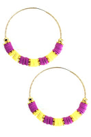 Purple Yellow Rubber Heshi 60mm Gold Hoop Earrings