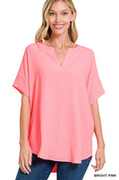 Woven Airflow V-Neck Hi-Low Hem Top
