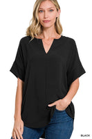 Woven Airflow V-Neck Hi-Low Hem Top