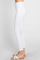 Petra153 High Rise White Ankle Skinny Distressed Hem Jeans
