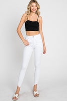 Petra153 High Rise White Ankle Skinny Distressed Hem Jeans