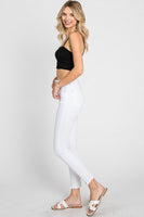 Petra153 High Rise White Ankle Skinny Distressed Hem Jeans