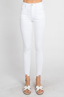 Petra153 High Rise White Ankle Skinny Distressed Hem Jeans