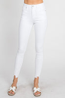 Petra153 High Rise White Ankle Skinny Distressed Hem Jeans