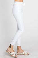 Petra153 High Rise White Ankle Skinny Distressed Hem Jeans