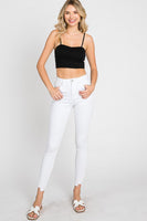 Petra153 High Rise White Ankle Skinny Distressed Hem Jeans