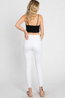 Petra153 High Rise White Ankle Skinny Distressed Hem Jeans