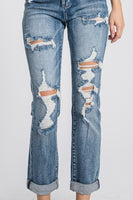 Petra153 Distressed Super High Rise Stretch Mom Jeans
