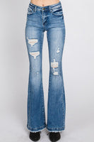 Petra153 Destroyed Mid Rise Stretch Flare Jeans - Petite