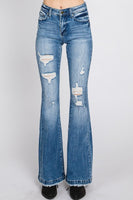 Petra153 Destroyed Mid Rise Stretch Flare Jeans