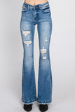 Petra153 Destroyed Mid Rise Stretch Flare Jeans