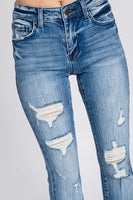 Petra153 Destroyed Mid Rise Stretch Flare Jeans - Petite