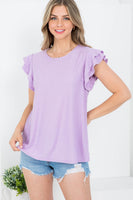 Solid Ruffle Sleeve Swiss Dot Top