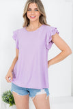 Solid Ruffle Sleeve Swiss Dot Top