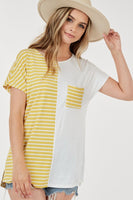Round Neck Split Stripe and Solid Top