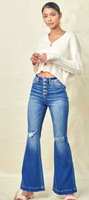 KanCan Dixie Ultra High Rise Distressed Flare Jeans - PETITE