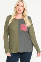 PLUS SIZE CHEST POCKET WITH SLEEVE PATCH COLOR BLOCK TOP