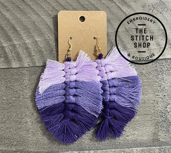 Macramé Purple Ombre Tassel Earrings
