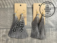 Tassel Earrings with Feather - Multiple Colors