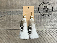 Tassel Earrings with Feather - Multiple Colors