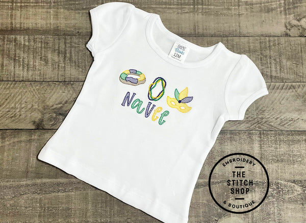 Girl's Mardi Gras Sketch Stitch Boutique Tee
