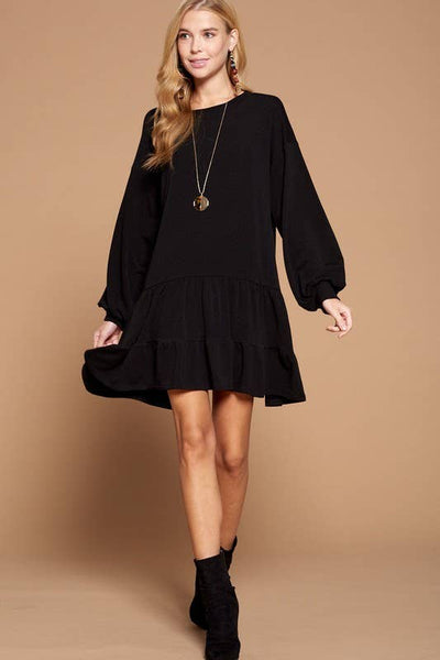 Solid French Terry Ruffle Tunic Dress