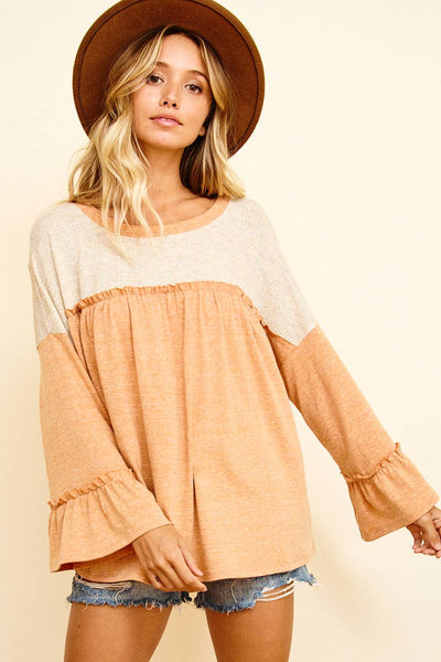 Two Tone Long Sleeve Baby Doll Top