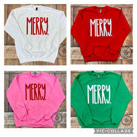 Puff Print Merry Unisex Gildan Soft Style Sweatshirt