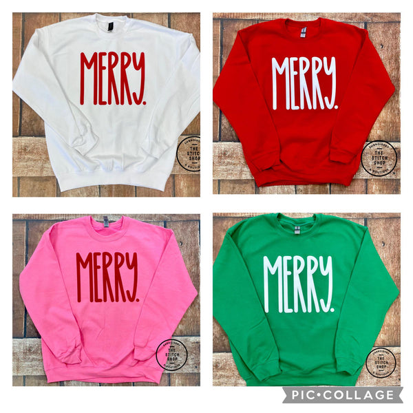 Puff Print Merry Unisex Gildan Soft Style Sweatshirt