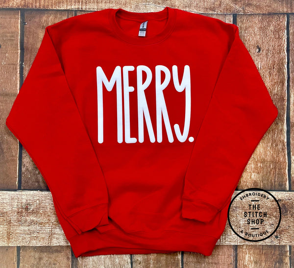 Youth Puff Print Merry Unisex Gildan Soft Style Sweatshirt