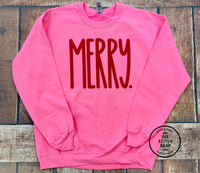 Puff Print Merry Unisex Gildan Soft Style Sweatshirt