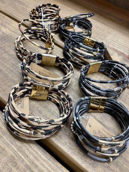 Multi Strand Leopard Print Magnetic Clasp Bracelets