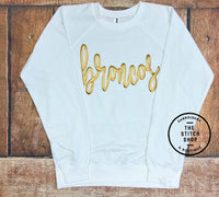 Gold Broncos  Script Puff Loopback Terry Sweatshirt