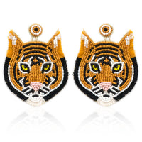 Seed Bead Tiger Fabric Post Drop Earrings