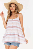 Linen Stripe Peplum Top With Buttons