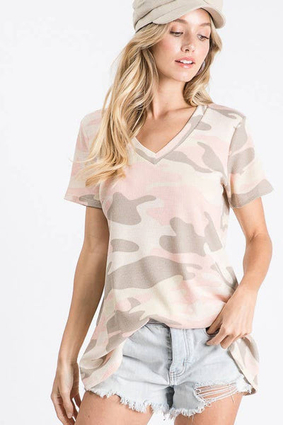 Waffle Camo Print Top