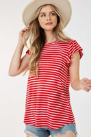 Round Neck Stripe Top with Pockets
