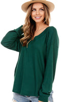 Long Sleeve V Neck Waffle Top
