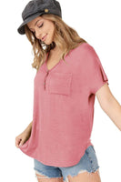 Short Sleeve Pocket Tee with Buttons - Multiple Colors