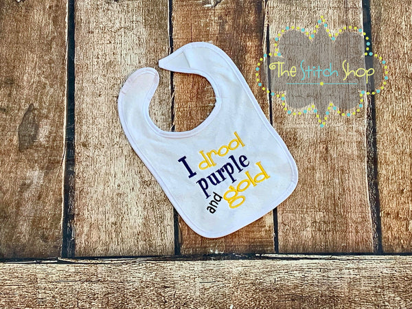 I Drool Purple and Gold Bib