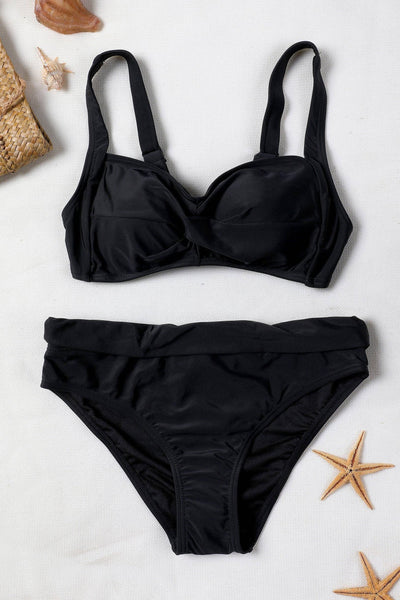 Clearance Solid Wrap Cross Sporty Bikini