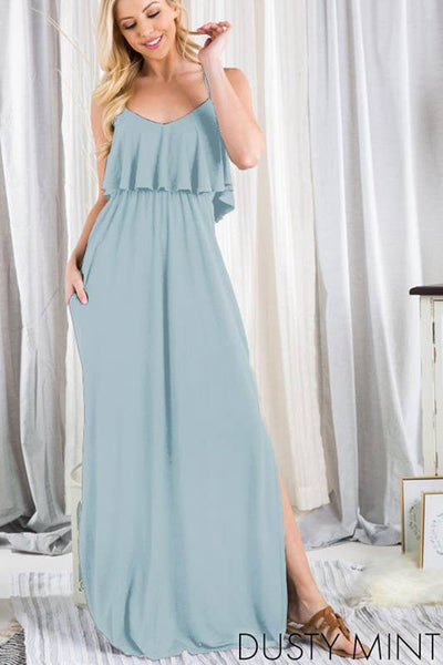 Solid Maxi With Cross Back and Ruffle Top